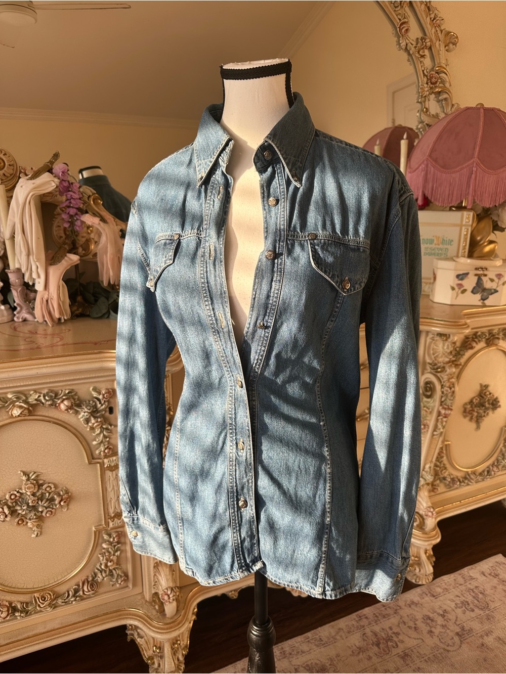 Versace Light Blue Denim Button-Up Jacket